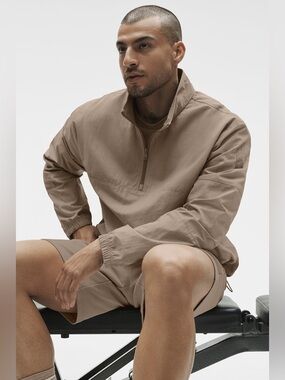 ALO Light Weight Takeaway Track Pullover Tan Gravel Medium Men’s Jacket Coat